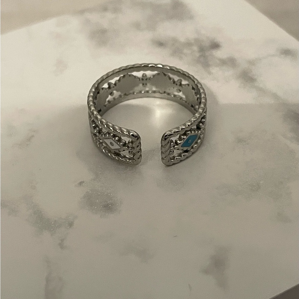 Trendy Western Turquoise Blue &  Silver Adjustable Cuff Ring- NWT - Picture 3 of 10
